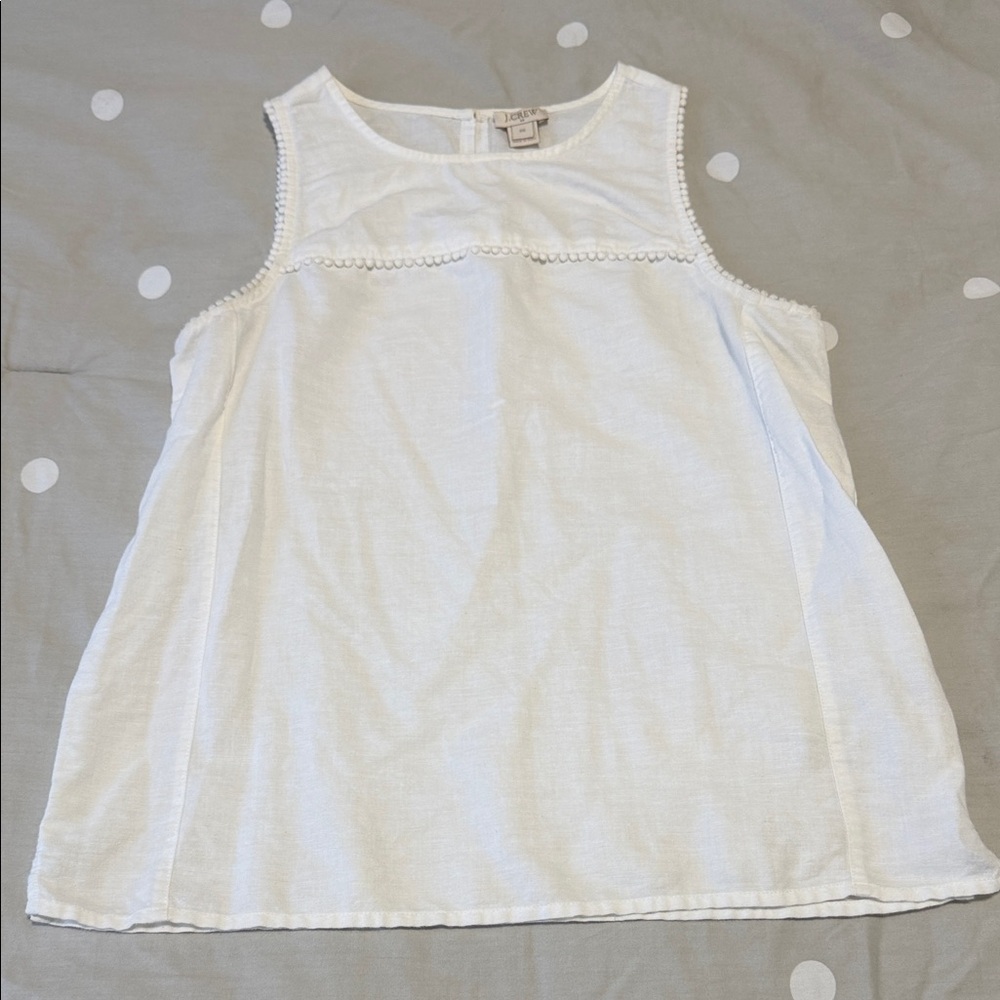 J. Crew White Linen Crew Neck Tank